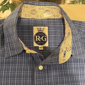 Robert Graham Blue Checkered Shirt with Gold Accents
